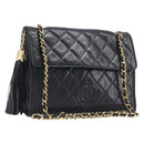 CHANEL Matelasse COCO Mark Chain Bag Lamb Skin Black Gold CC Auth 122001-1