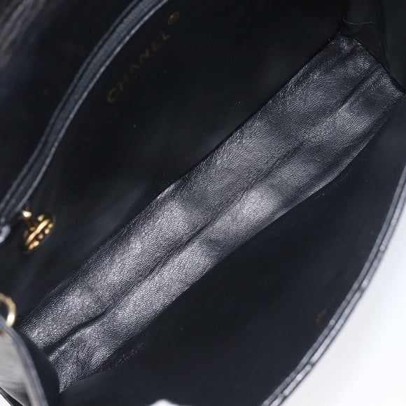 CHANEL Matelasse COCO Mark Chain Bag Lamb Skin Black Gold CC Auth 122001