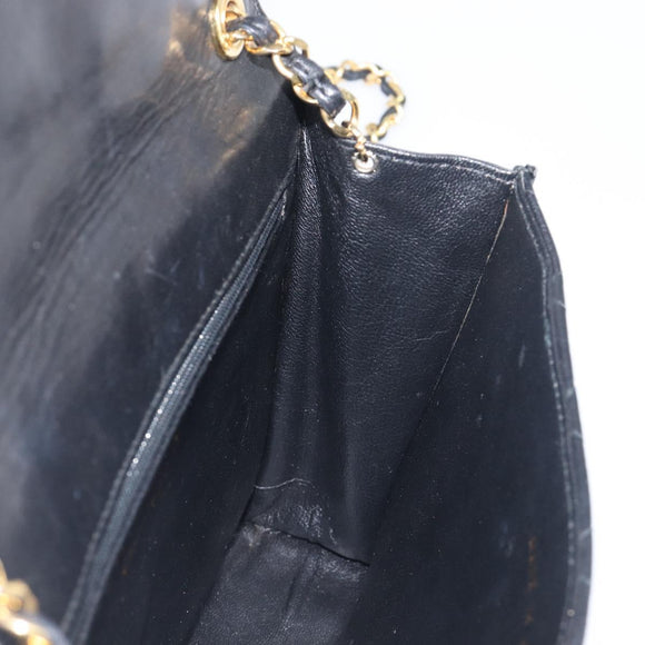 CHANEL Matelasse COCO Mark Chain Bag Lamb Skin Black Gold CC Auth 122001