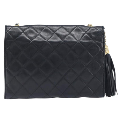 CHANEL Matelasse COCO Mark Chain Bag Lamb Skin Black Gold CC Auth 122001 - 0