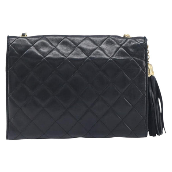 CHANEL Matelasse COCO Mark Chain Bag Lamb Skin Black Gold CC Auth 122001