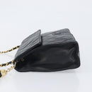 CHANEL Matelasse COCO Mark Chain Bag Lamb Skin Black Gold CC Auth 122001-4