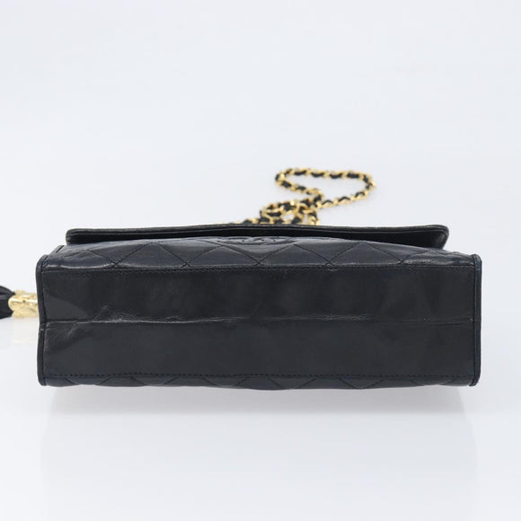 CHANEL Matelasse COCO Mark Chain Bag Lamb Skin Black Gold CC Auth 122001