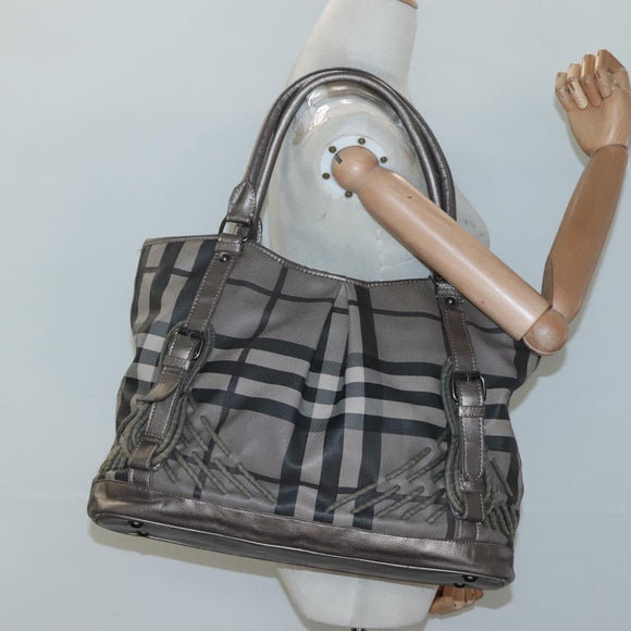 BURBERRY Nova Check Tote Bag PVC Gray Auth 122024