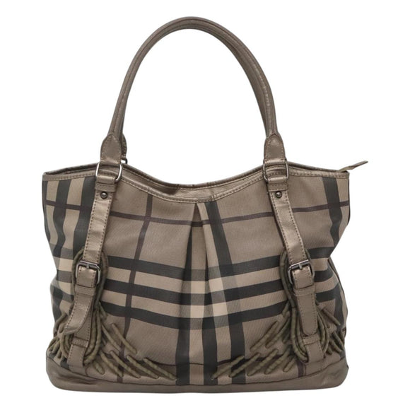 BURBERRY Nova Check Tote Bag PVC Gray Auth 122024
