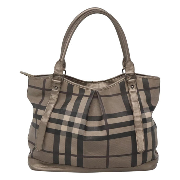 BURBERRY Nova Check Tote Bag PVC Gray Auth 122024