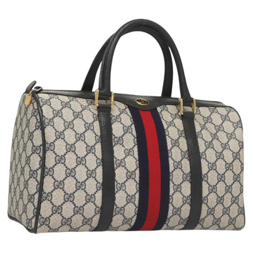 GUCCI GG Supreme Sherry Line Hand Bag PVC Navy Gold Red 378 012 3842 Auth 122029