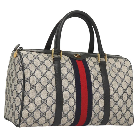 GUCCI GG Supreme Sherry Line Hand Bag PVC Navy Gold Red 378 012 3842 Auth 122029