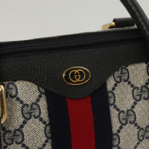 GUCCI GG Supreme Sherry Line Hand Bag PVC Navy Gold Red 378 012 3842 Auth 122029