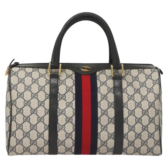 GUCCI GG Supreme Sherry Line Hand Bag PVC Navy Gold Red 378 012 3842 Auth 122029