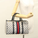 GUCCI GG Supreme Sherry Line Hand Bag PVC Navy Gold Red 378 012 3842 Auth 122029-23