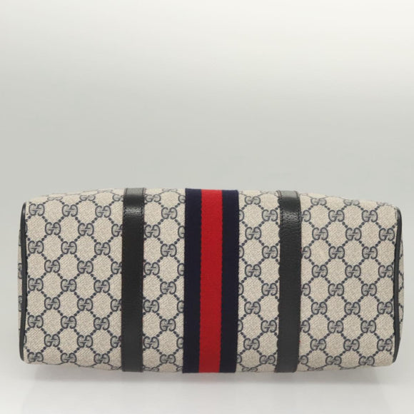 GUCCI GG Supreme Sherry Line Hand Bag PVC Navy Gold Red 378 012 3842 Auth 122029