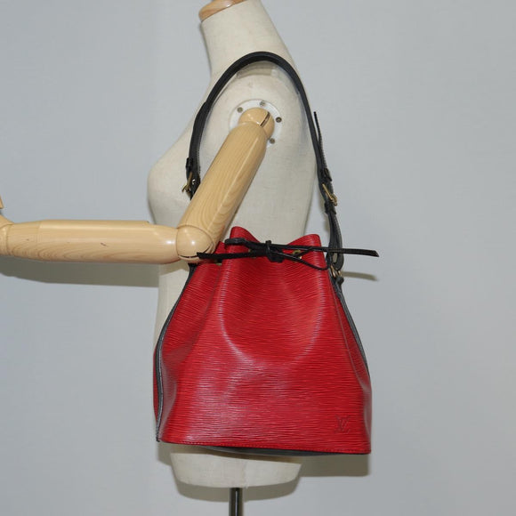 LOUIS VUITTON Epi Petit Noe Shoulder Bag Bicolor Black Red M44017 Auth 122033V