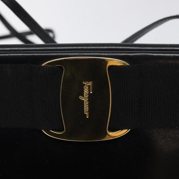 Salvatore Ferragamo Vala Shoulder Bag Leather Black Gold Auth 122037