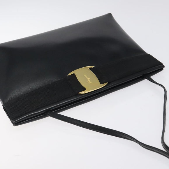 Salvatore Ferragamo Vala Shoulder Bag Leather Black Gold Auth 122037