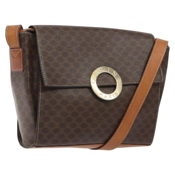 CELINE Macadam Canvas Circle Shoulder Bag PVC Leather Brown Gold Auth 122059
