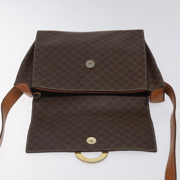 CELINE Macadam Canvas Circle Shoulder Bag PVC Leather Brown Gold Auth 122059