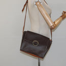 CELINE Macadam Canvas Circle Shoulder Bag PVC Leather Brown Gold Auth 122059-23