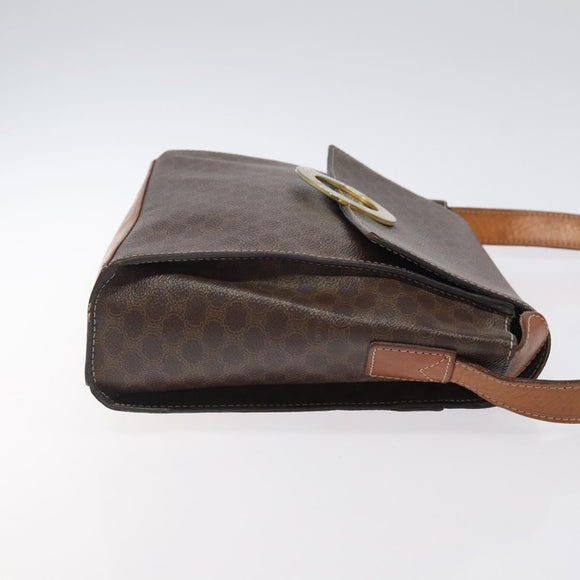 CELINE Macadam Canvas Circle Shoulder Bag PVC Leather Brown Gold Auth 122059