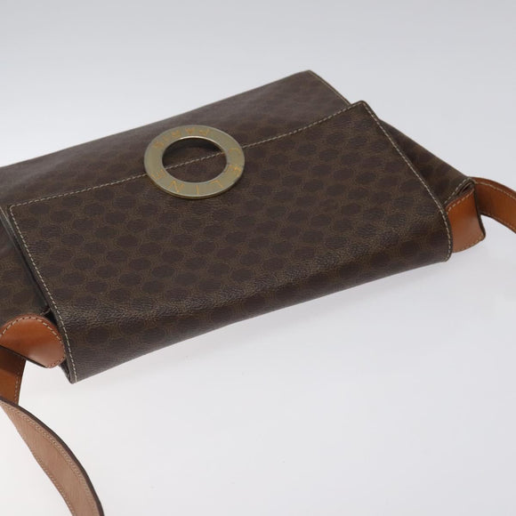 CELINE Macadam Canvas Circle Shoulder Bag PVC Leather Brown Gold Auth 122059
