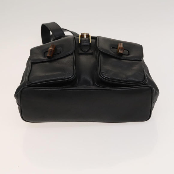 GUCCI Bamboo Backpack Leather Black Gold 003 2058 0016 Auth 122099