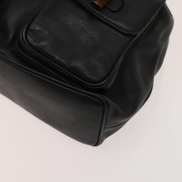 GUCCI Bamboo Backpack Leather Black Gold 003 2058 0016 Auth 122099