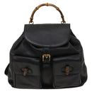 GUCCI Bamboo Backpack Leather Black Gold 003 2058 0016 Auth 122099-13