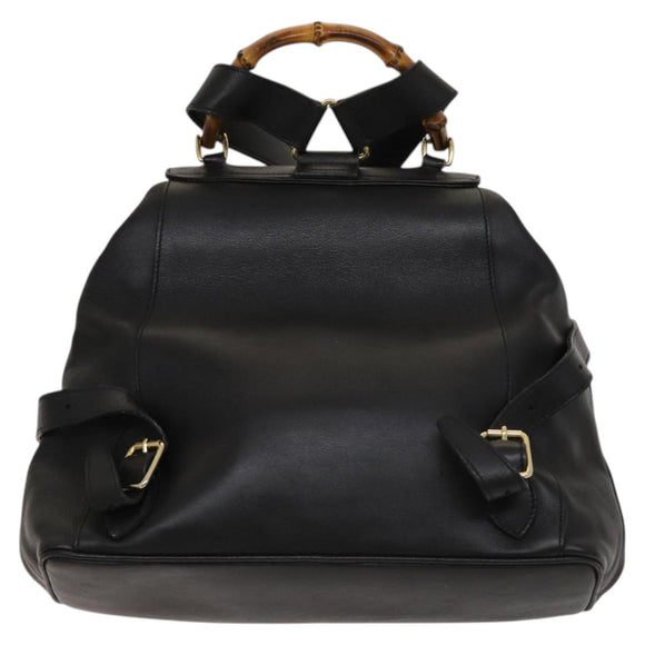 GUCCI Bamboo Backpack Leather Black Gold 003 2058 0016 Auth 122099