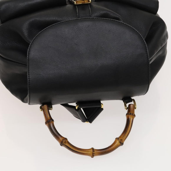 GUCCI Bamboo Backpack Leather Black Gold 003 2058 0016 Auth 122099