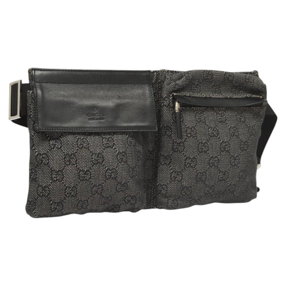 GUCCI GG Canvas Waist bag Gray Silver 28566 Auth 122104