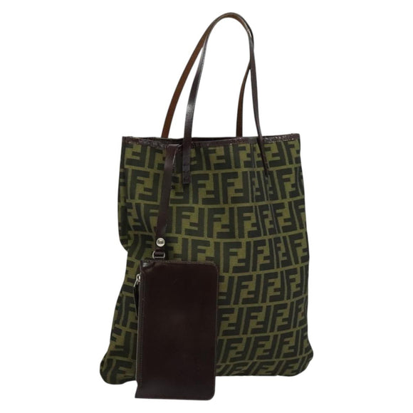 FENDI Zucca Canvas Tote Bag Black Brown Auth 122111