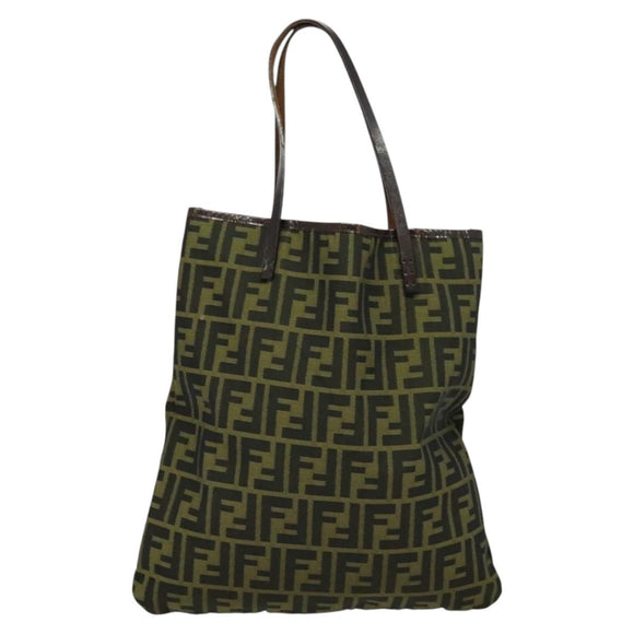 FENDI Zucca Canvas Tote Bag Black Brown Auth 122111