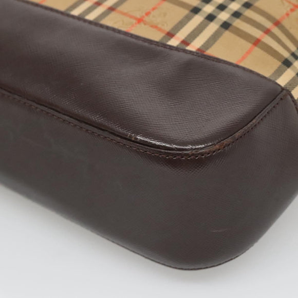 BURBERRY Nova Check Tote Bag Canvas Leather Beige Gold Auth 122113