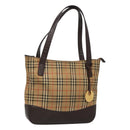 BURBERRY Nova Check Tote Bag Canvas Leather Beige Gold Auth 122113-1