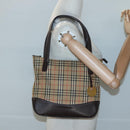 BURBERRY Nova Check Tote Bag Canvas Leather Beige Gold Auth 122113-22