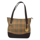 BURBERRY Nova Check Tote Bag Canvas Leather Beige Gold Auth 122113-13