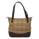 BURBERRY Nova Check Tote Bag Canvas Leather Beige Gold Auth 122113-2