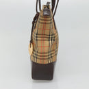 BURBERRY Nova Check Tote Bag Canvas Leather Beige Gold Auth 122113-4