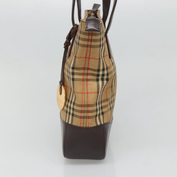 BURBERRY Nova Check Tote Bag Canvas Leather Beige Gold Auth 122113