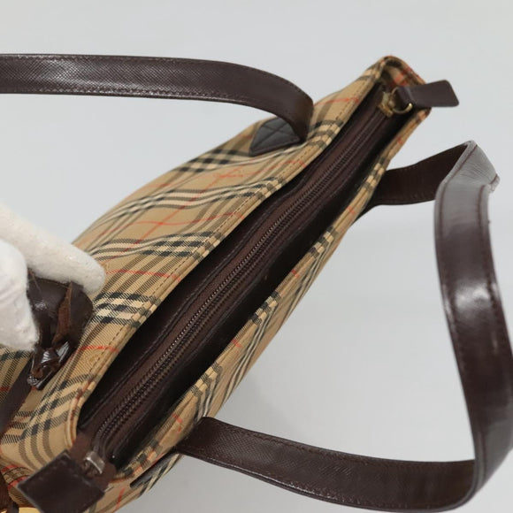 BURBERRY Nova Check Tote Bag Canvas Leather Beige Gold Auth 122113