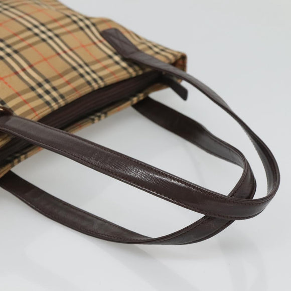 BURBERRY Nova Check Tote Bag Canvas Leather Beige Gold Auth 122113