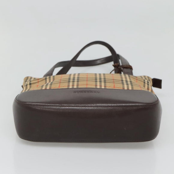 BURBERRY Nova Check Tote Bag Canvas Leather Beige Gold Auth 122113