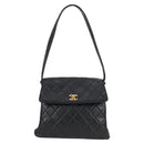 CHANEL Matelasse Shoulder Bag Caviar Skin Black Gold CC Auth 122114-1