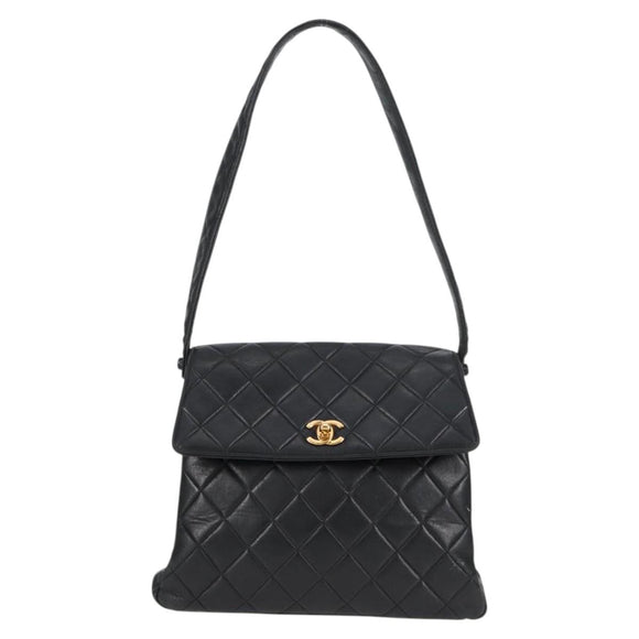 CHANEL Matelasse Shoulder Bag Caviar Skin Black Gold CC Auth 122114