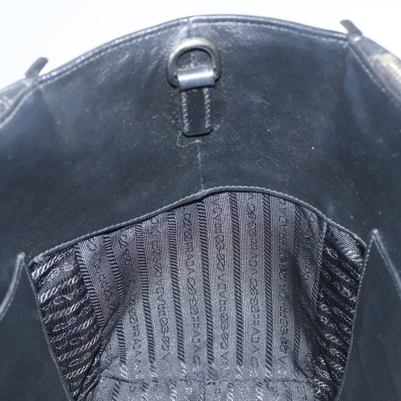 PRADA Hand Bag Leather Black White Auth 122125