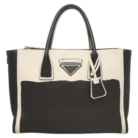 PRADA Hand Bag Leather Black White Auth 122125