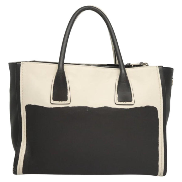 PRADA Hand Bag Leather Black White Auth 122125
