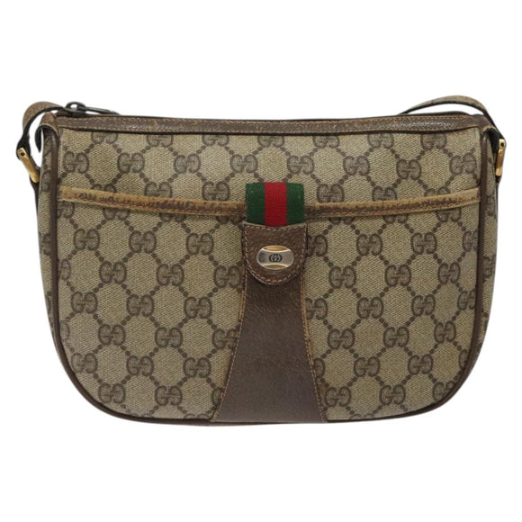 GUCCI GG Supreme Web Sherry Line Shoulder Bag PVC Beige 89 02 032 Auth 122136
