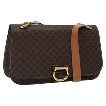 CELINE Macadam Canvas Shoulder Bag PVC Leather Brown Gold Auth 122137