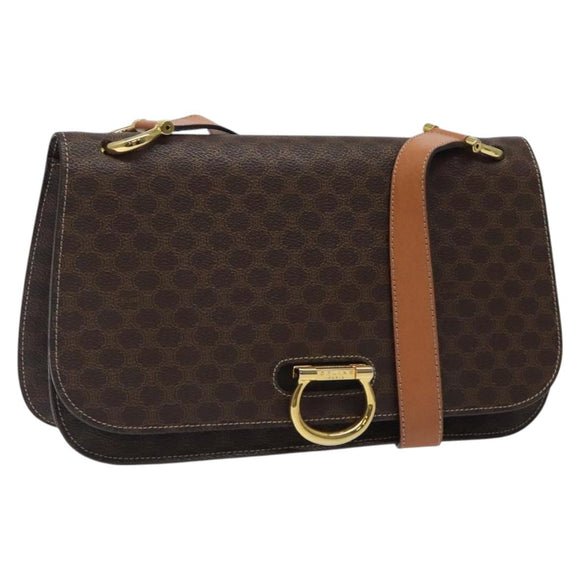 CELINE Macadam Canvas Shoulder Bag PVC Leather Brown Gold Auth 122137